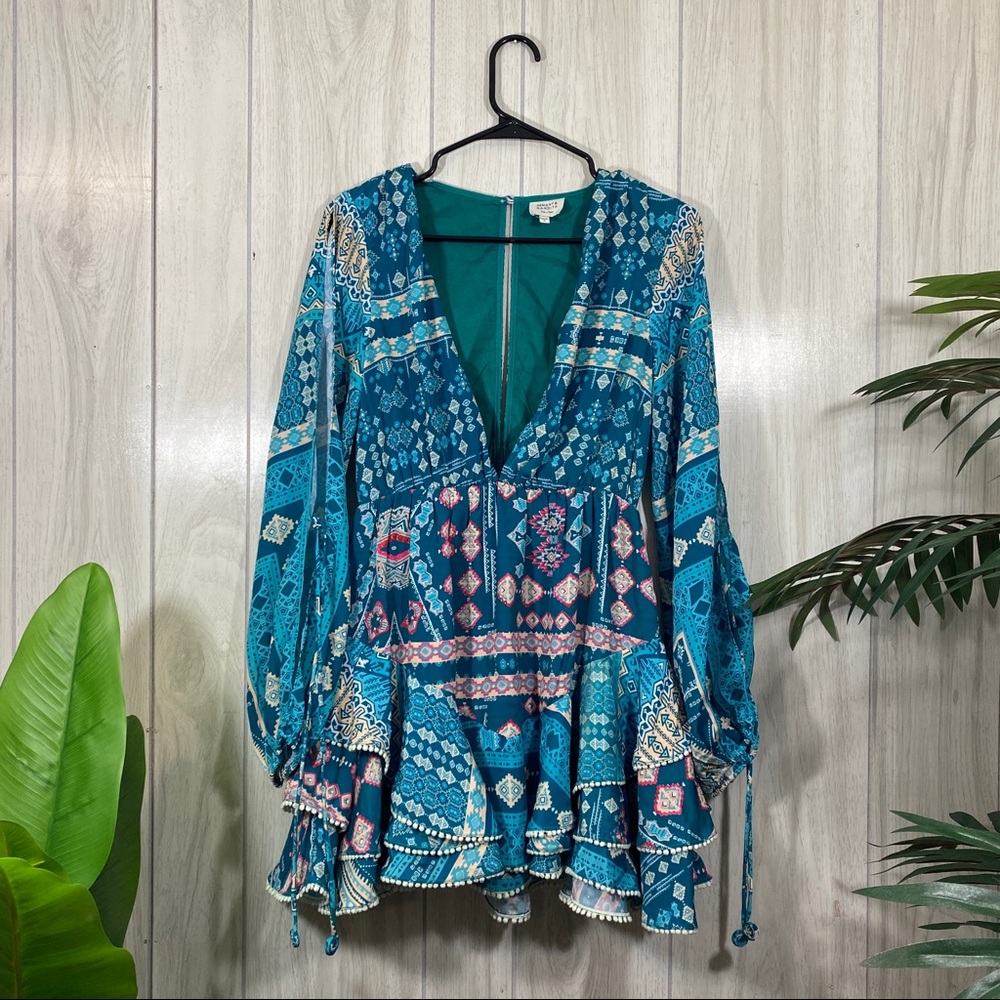 Hemant & Nandita Aztec Tiered V-Neck Short Dress size S Small